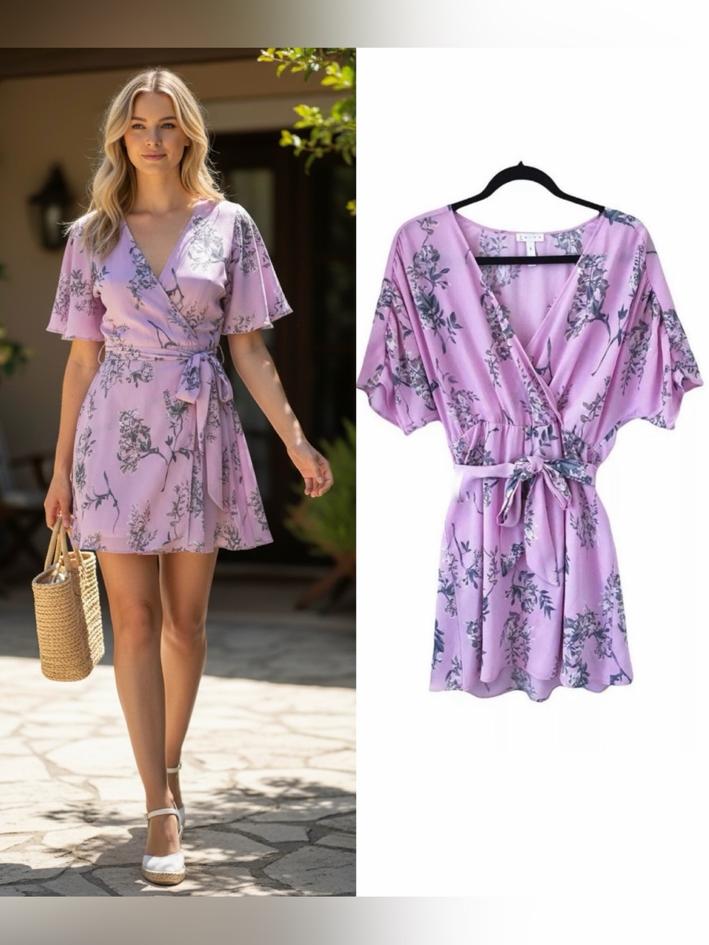 Leith Floral Print Purple Lavender Wrap Dress Size S